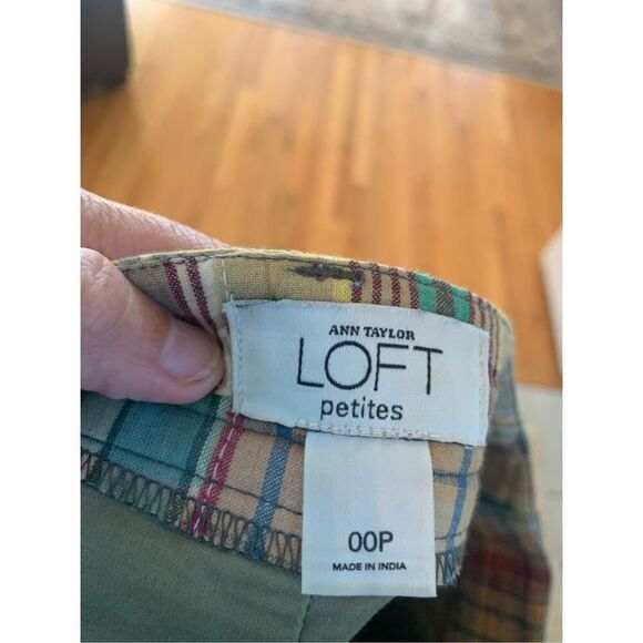 Ann Taylor LOFT Petites olive green madras plaid skirt - Picture 7 of 8
